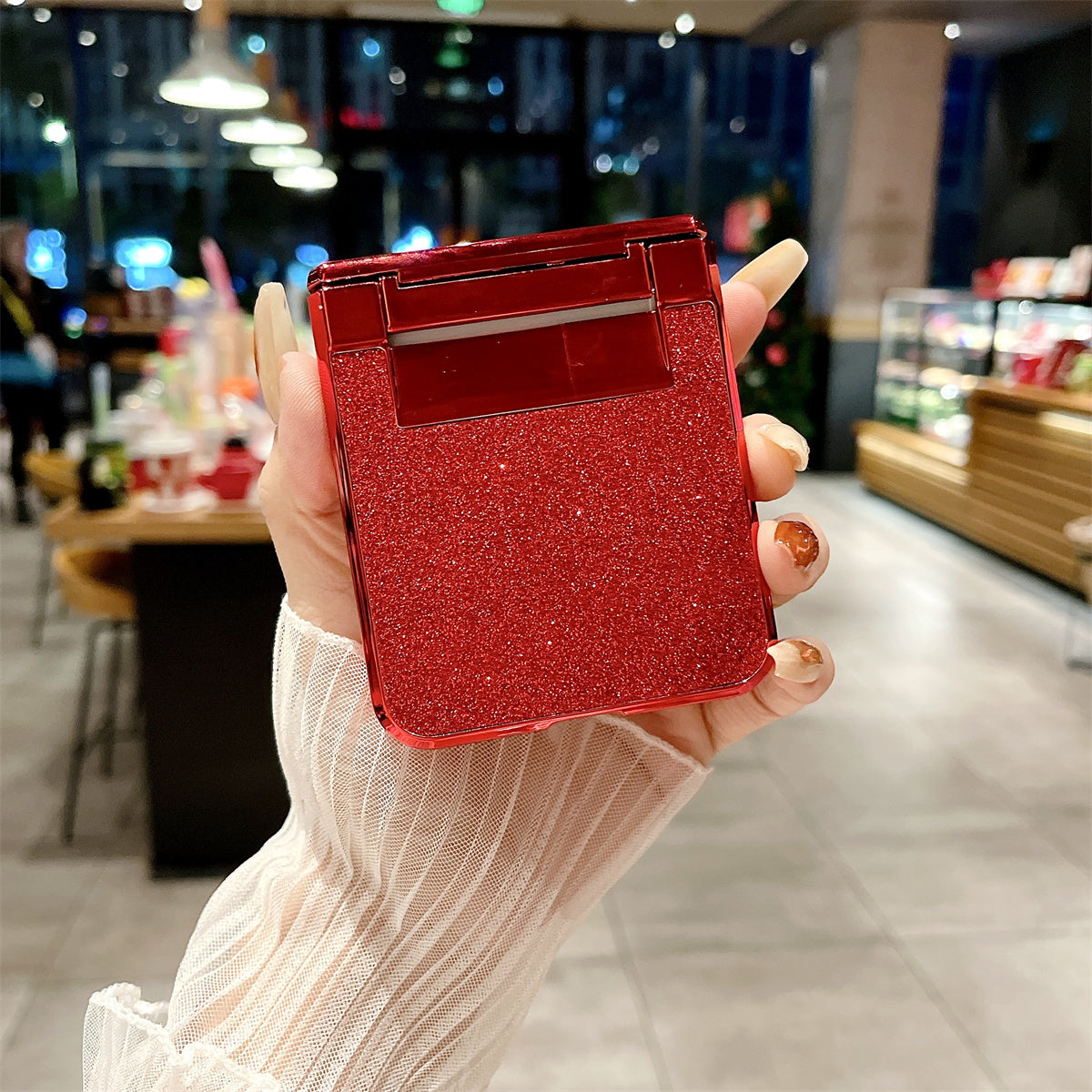 For Samsung Galaxy Z Flip6 5G Case Rhinestones Decor Hard PC Folding Phone Cover - Red