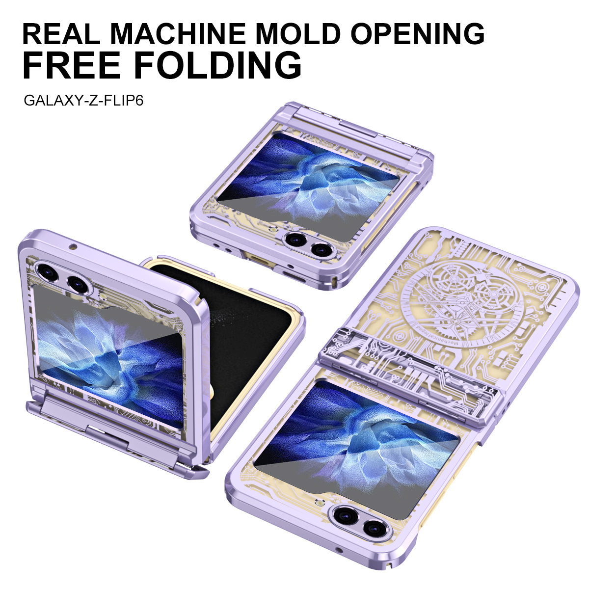Mechanical Legend Series For Samsung Galaxy Z Flip6 5G Case Electroplating Hard PC Phone Cover - Purple