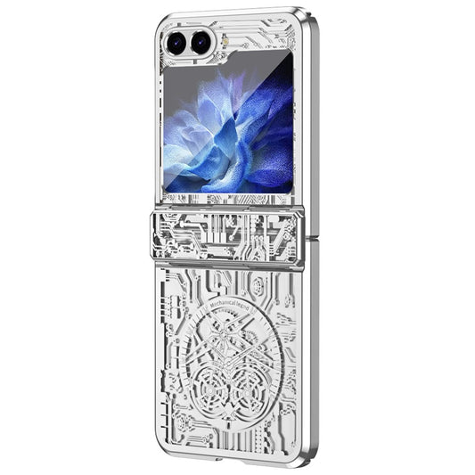 Mechanical Legend Series For Samsung Galaxy Z Flip7 FE 5G / Z Flip6 5G / Z Flip5 5G Case Electroplating Hard PC Phone Cover - Silver