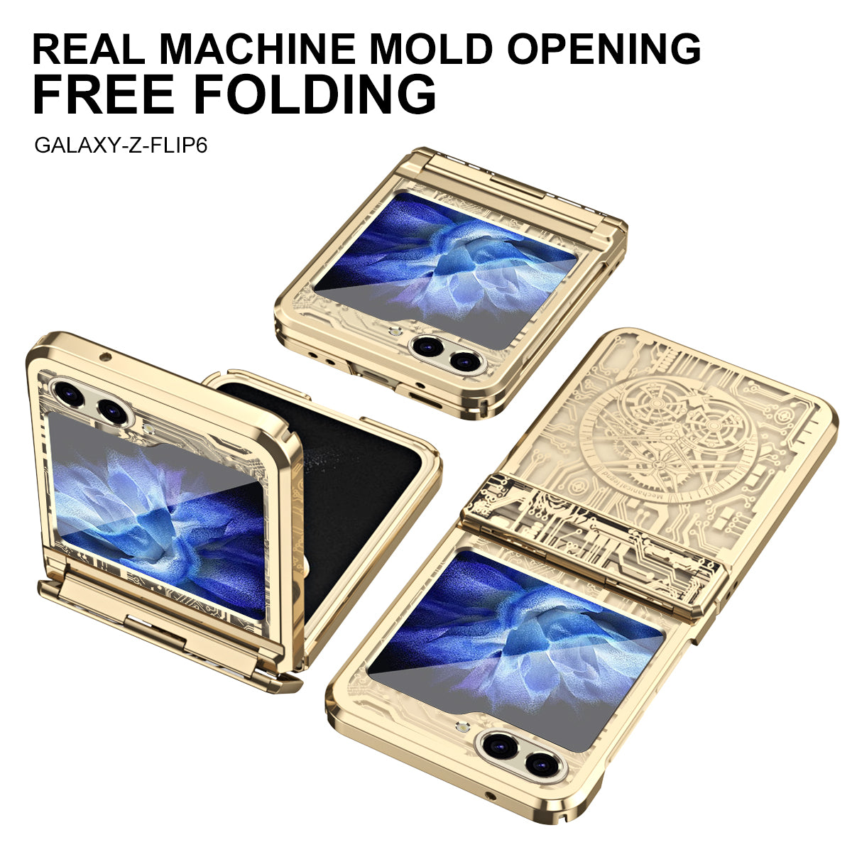 Mechanical Legend Series For Samsung Galaxy Z Flip6 5G Case Electroplating Hard PC Phone Cover - Champagne Gold