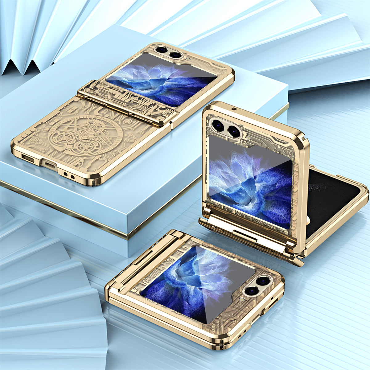 Mechanical Legend Series For Samsung Galaxy Z Flip6 5G Case Electroplating Hard PC Phone Cover - Champagne Gold