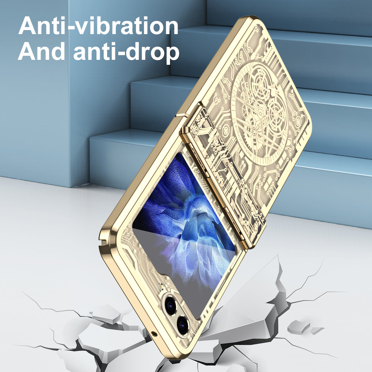 Mechanical Legend Series For Samsung Galaxy Z Flip6 5G Case Electroplating Hard PC Phone Cover - Champagne Gold