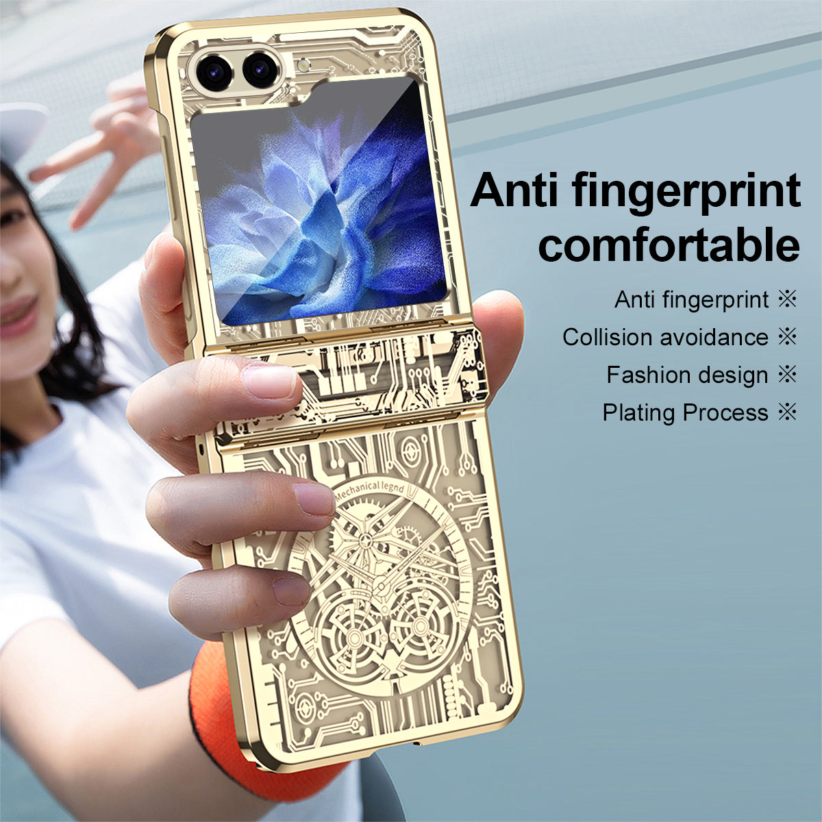 Mechanical Legend Series For Samsung Galaxy Z Flip6 5G Case Electroplating Hard PC Phone Cover - Champagne Gold