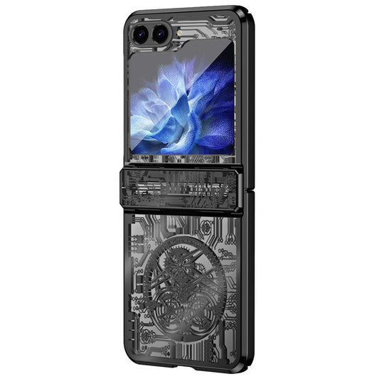 Mechanical Legend Series For Samsung Galaxy Z Flip7 FE 5G / Z Flip6 5G / Z Flip5 5G Case Electroplating Hard PC Phone Cover - Black