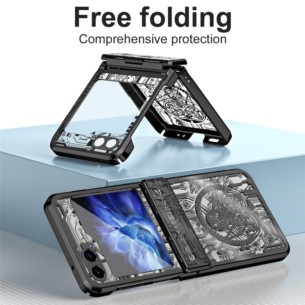 Mechanical Legend Series For Samsung Galaxy Z Flip7 FE 5G / Z Flip6 5G / Z Flip5 5G Case Electroplating Hard PC Phone Cover - Black