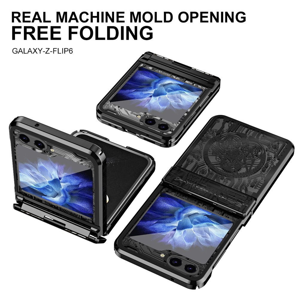 Mechanical Legend Series For Samsung Galaxy Z Flip7 FE 5G / Z Flip6 5G / Z Flip5 5G Case Electroplating Hard PC Phone Cover - Black