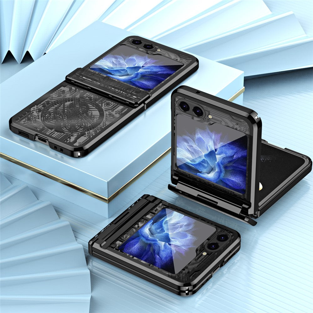 Mechanical Legend Series For Samsung Galaxy Z Flip7 FE 5G / Z Flip6 5G / Z Flip5 5G Case Electroplating Hard PC Phone Cover - Black
