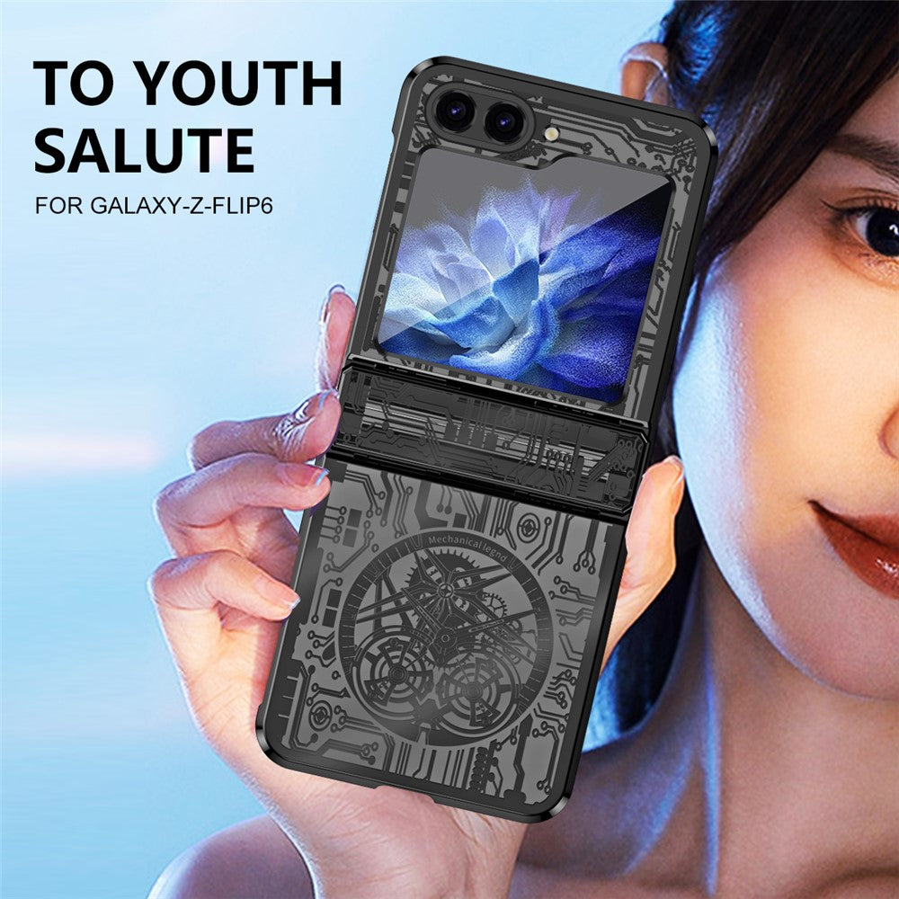Mechanical Legend Series For Samsung Galaxy Z Flip7 FE 5G / Z Flip6 5G / Z Flip5 5G Case Electroplating Hard PC Phone Cover - Black