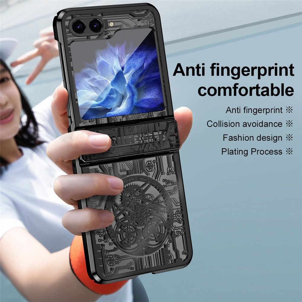 Mechanical Legend Series For Samsung Galaxy Z Flip7 FE 5G / Z Flip6 5G / Z Flip5 5G Case Electroplating Hard PC Phone Cover - Black