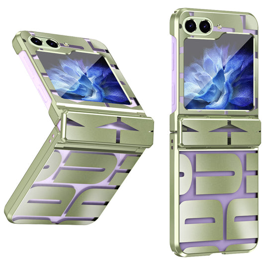 For Samsung Galaxy Z Flip6 5G Case Hard PC Electroplating Phone Cover with Tempered Glass Film - Green