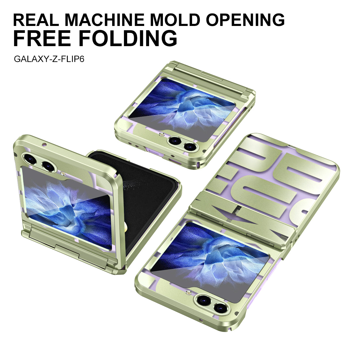 For Samsung Galaxy Z Flip6 5G Case Hard PC Electroplating Phone Cover with Tempered Glass Film - Green