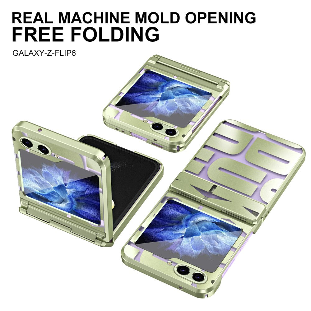 For Samsung Galaxy Z Flip7 FE 5G / Z Flip6 5G / Z Flip5 5G Case Hard PC Electroplating Phone Cover with Tempered Glass Film - Green