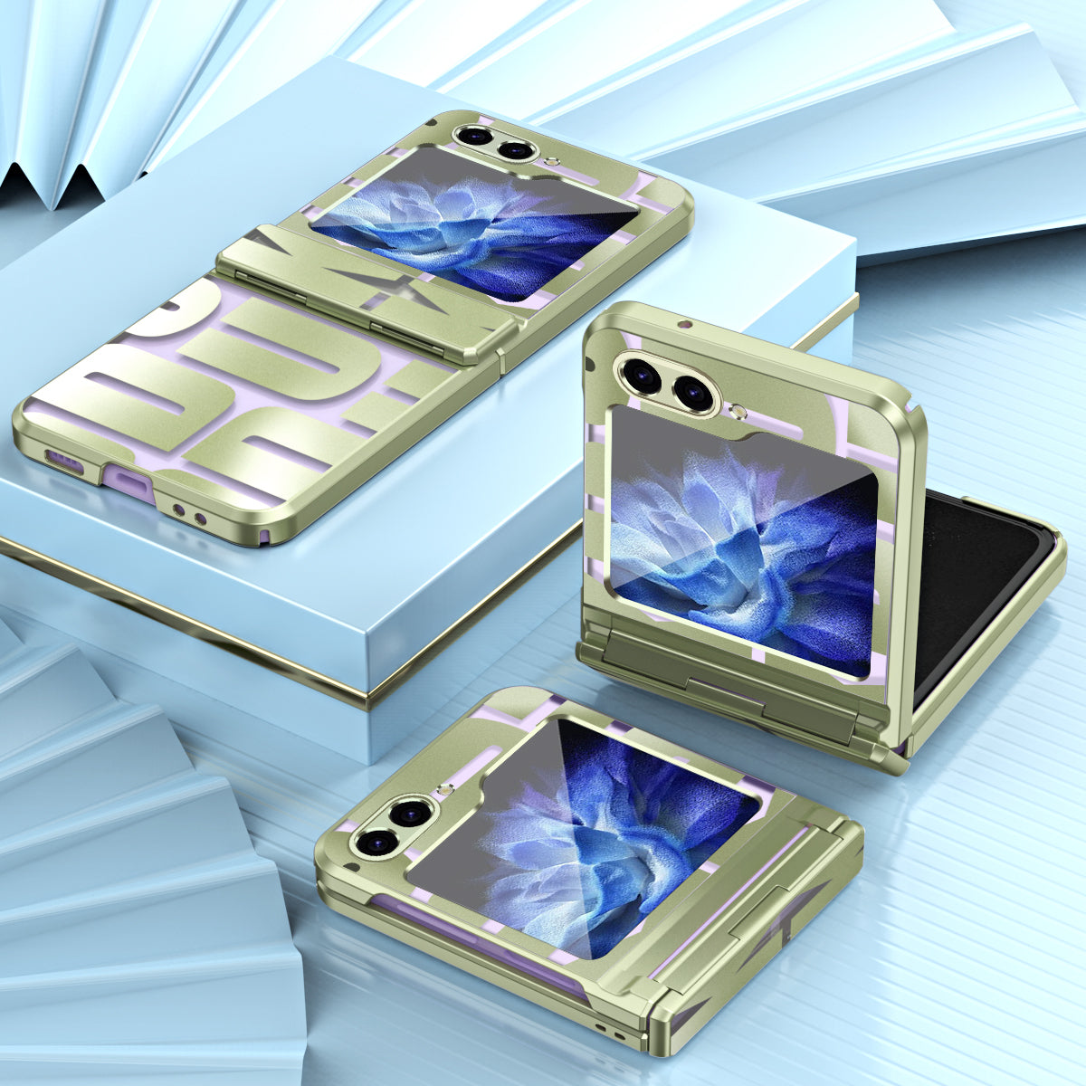 For Samsung Galaxy Z Flip6 5G Case Hard PC Electroplating Phone Cover with Tempered Glass Film - Green