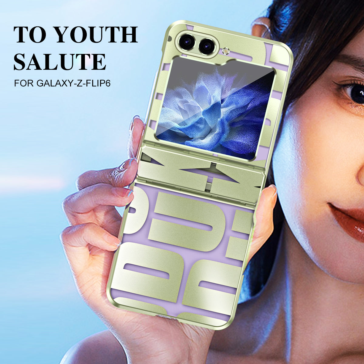 For Samsung Galaxy Z Flip6 5G Case Hard PC Electroplating Phone Cover with Tempered Glass Film - Green