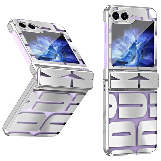 For Samsung Galaxy Z Flip7 FE 5G / Z Flip6 5G / Z Flip5 5G Case Hard PC Electroplating Phone Cover with Tempered Glass Film - Silver