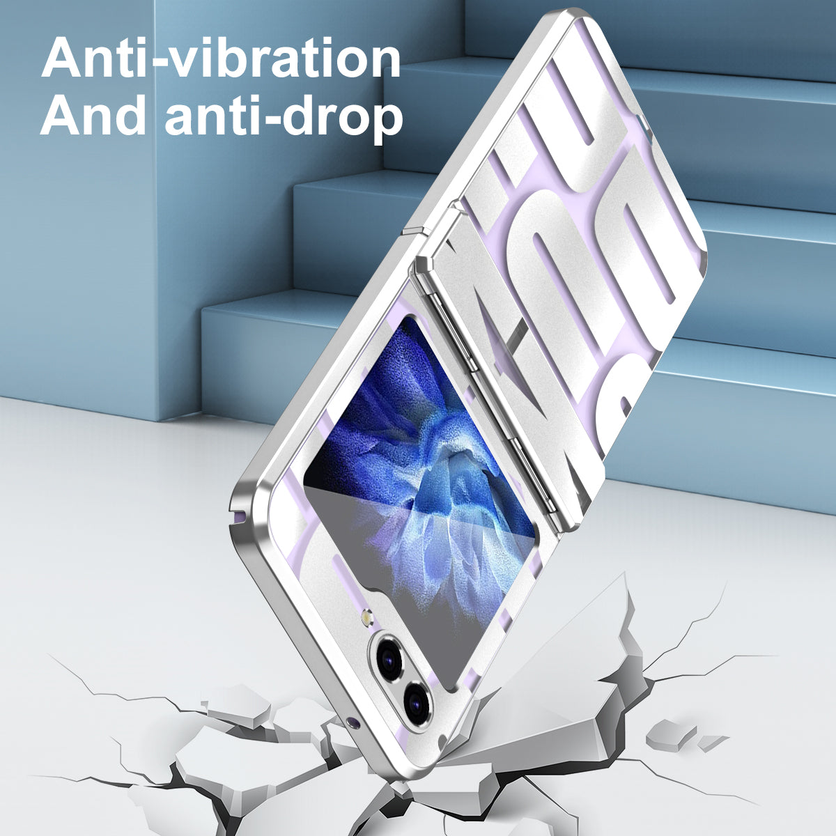 For Samsung Galaxy Z Flip6 5G Case Hard PC Electroplating Phone Cover with Tempered Glass Film - Silver
