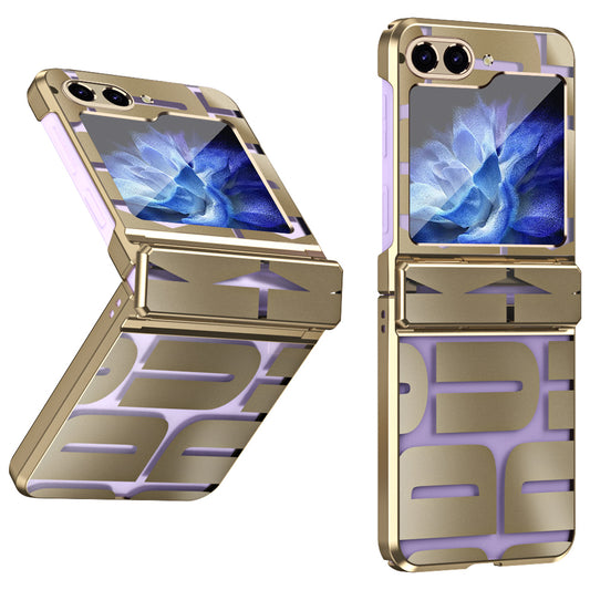 For Samsung Galaxy Z Flip6 5G Case Hard PC Electroplating Phone Cover with Tempered Glass Film - Gold