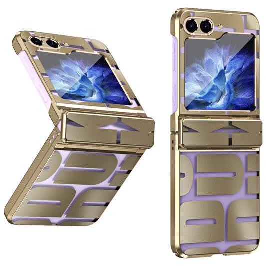 For Samsung Galaxy Z Flip7 FE 5G / Z Flip6 5G / Z Flip5 5G Case Hard PC Electroplating Phone Cover with Tempered Glass Film - Gold