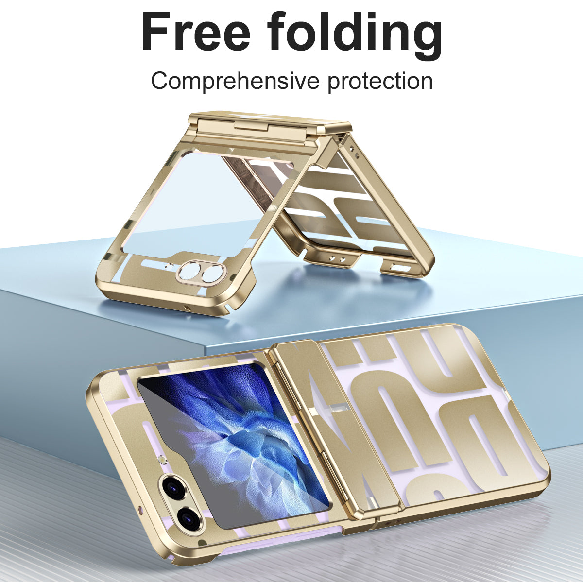 For Samsung Galaxy Z Flip6 5G Case Hard PC Electroplating Phone Cover with Tempered Glass Film - Gold