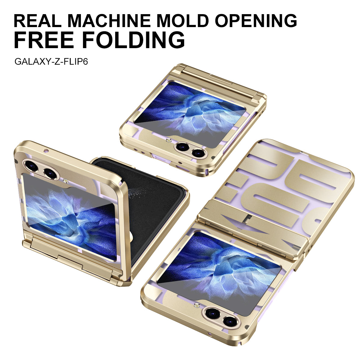 For Samsung Galaxy Z Flip6 5G Case Hard PC Electroplating Phone Cover with Tempered Glass Film - Gold