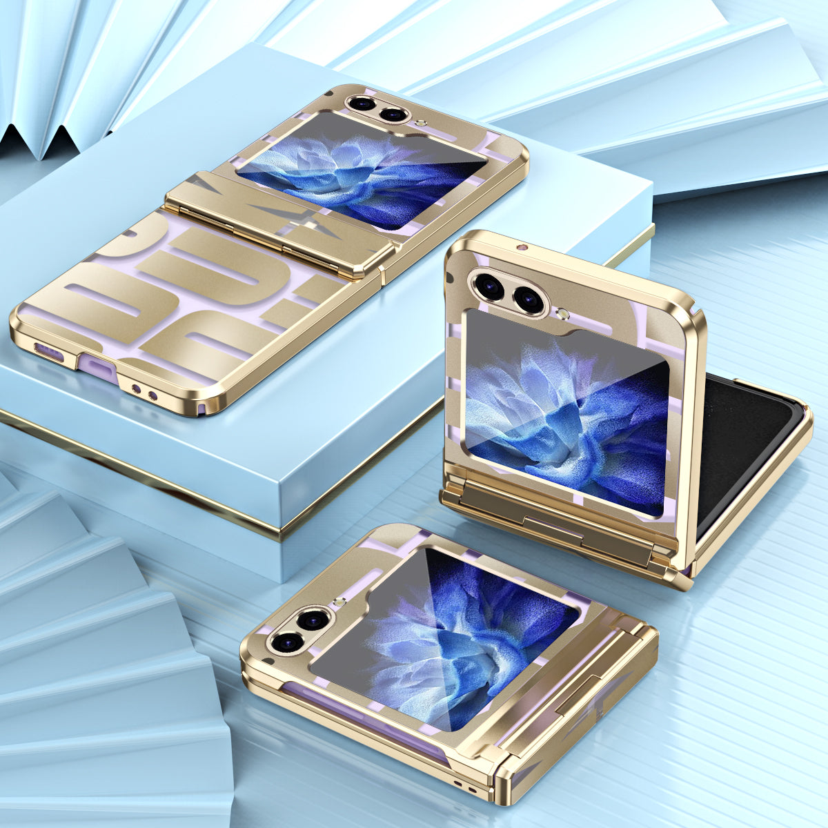 For Samsung Galaxy Z Flip6 5G Case Hard PC Electroplating Phone Cover with Tempered Glass Film - Gold