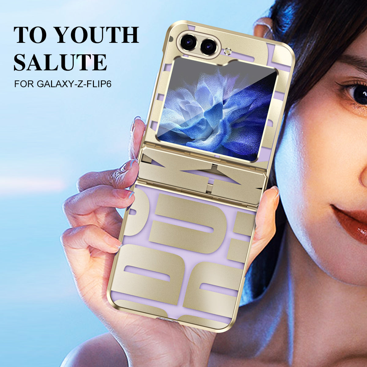 For Samsung Galaxy Z Flip6 5G Case Hard PC Electroplating Phone Cover with Tempered Glass Film - Gold