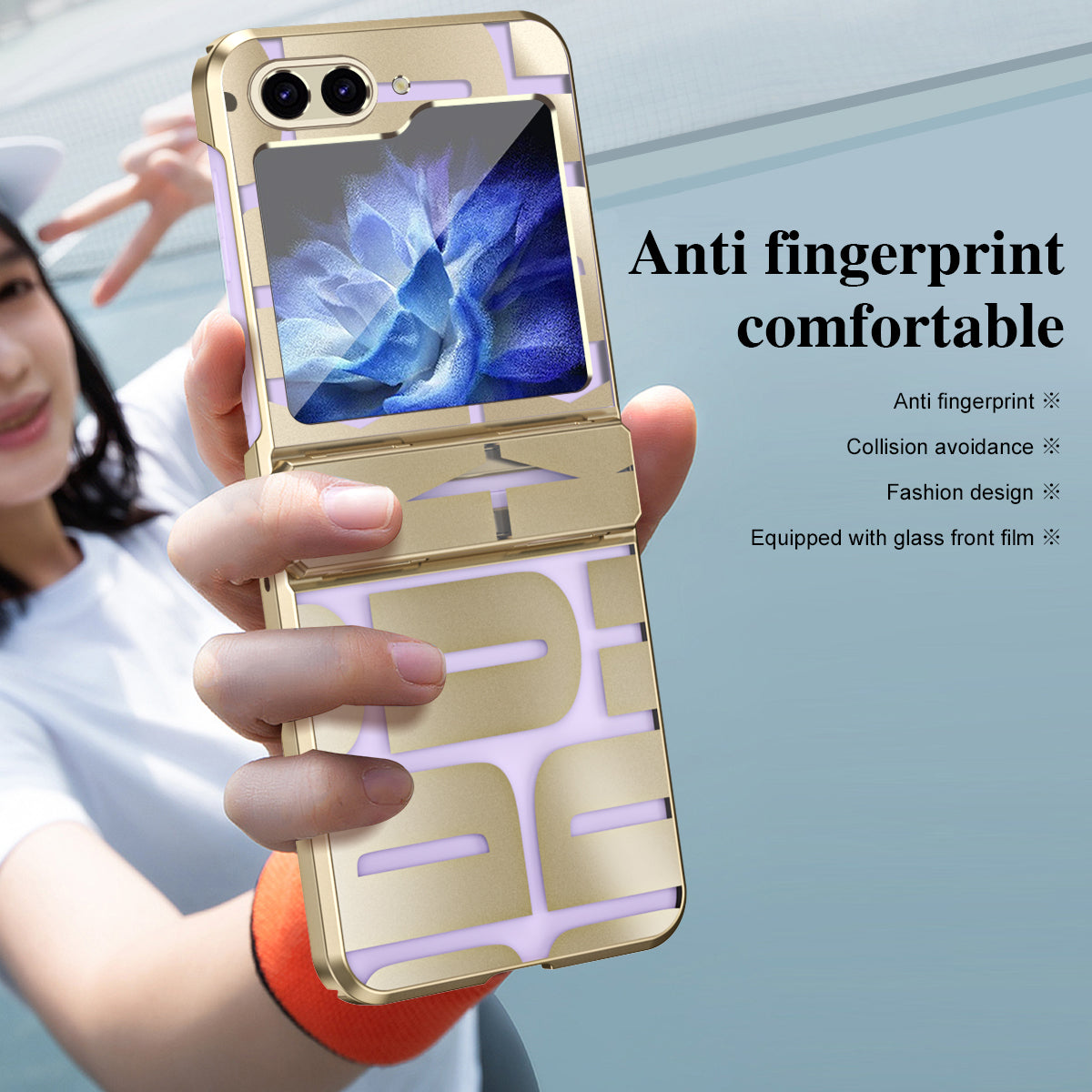 For Samsung Galaxy Z Flip6 5G Case Hard PC Electroplating Phone Cover with Tempered Glass Film - Gold