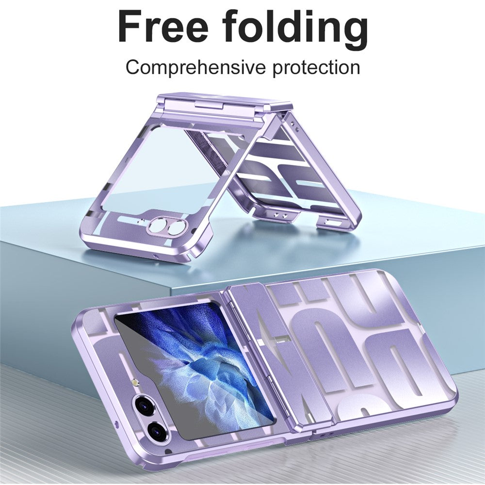 For Samsung Galaxy Z Flip7 FE 5G / Z Flip6 5G / Z Flip5 5G Case Hard PC Electroplating Phone Cover with Tempered Glass Film - Purple