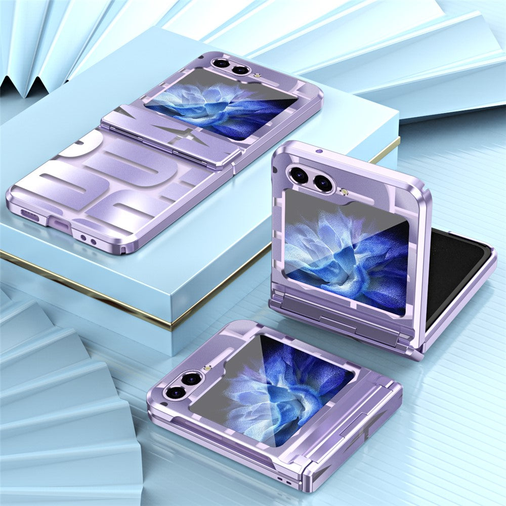 For Samsung Galaxy Z Flip7 FE 5G / Z Flip6 5G / Z Flip5 5G Case Hard PC Electroplating Phone Cover with Tempered Glass Film - Purple