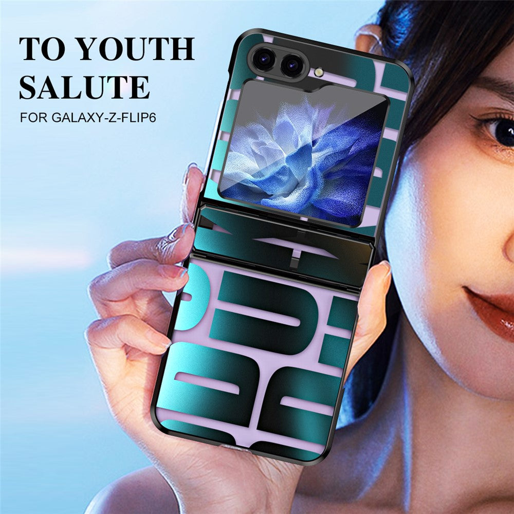For Samsung Galaxy Z Flip7 FE 5G / Z Flip6 5G / Z Flip5 5G Case Hard PC Electroplating Phone Cover with Tempered Glass Film - Black