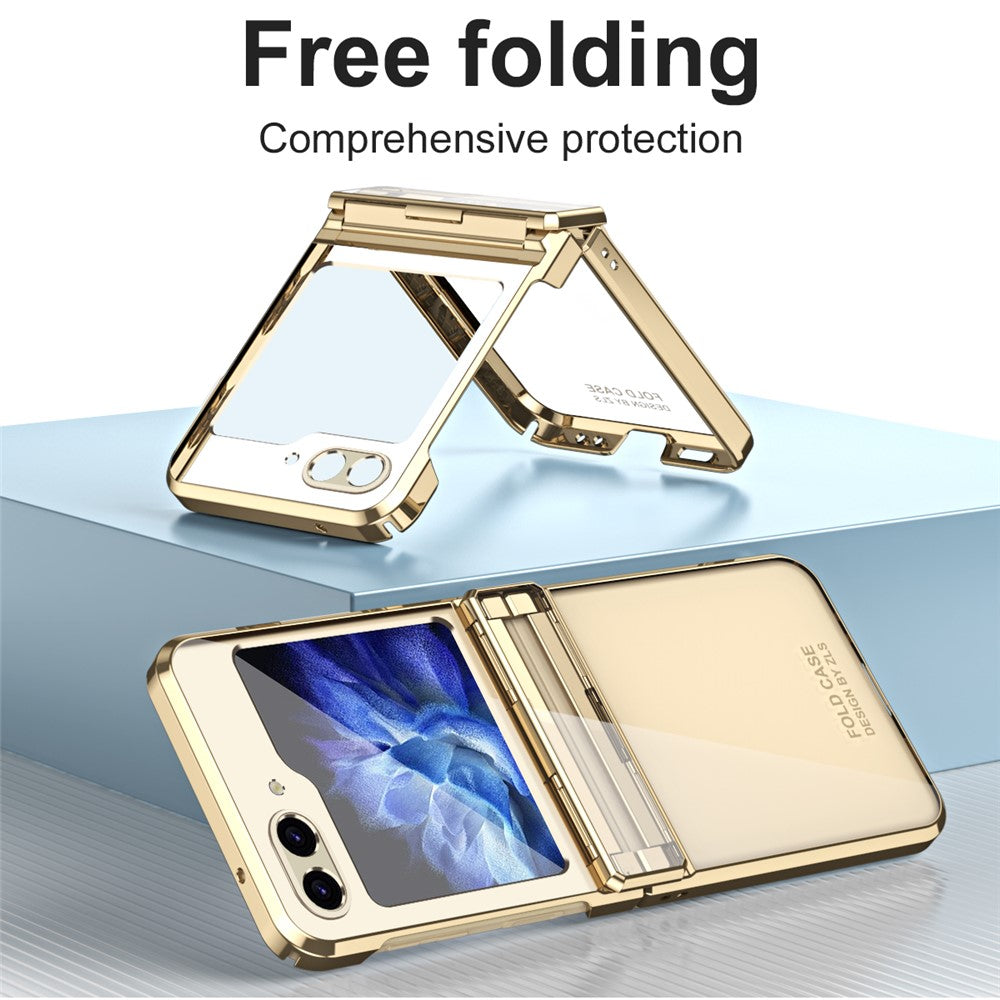 For Samsung Galaxy Z Flip7 FE 5G / Z Flip6 5G / Z Flip5 5G Case Electroplating Hard PC Folding Phone Cover - Champagne Gold