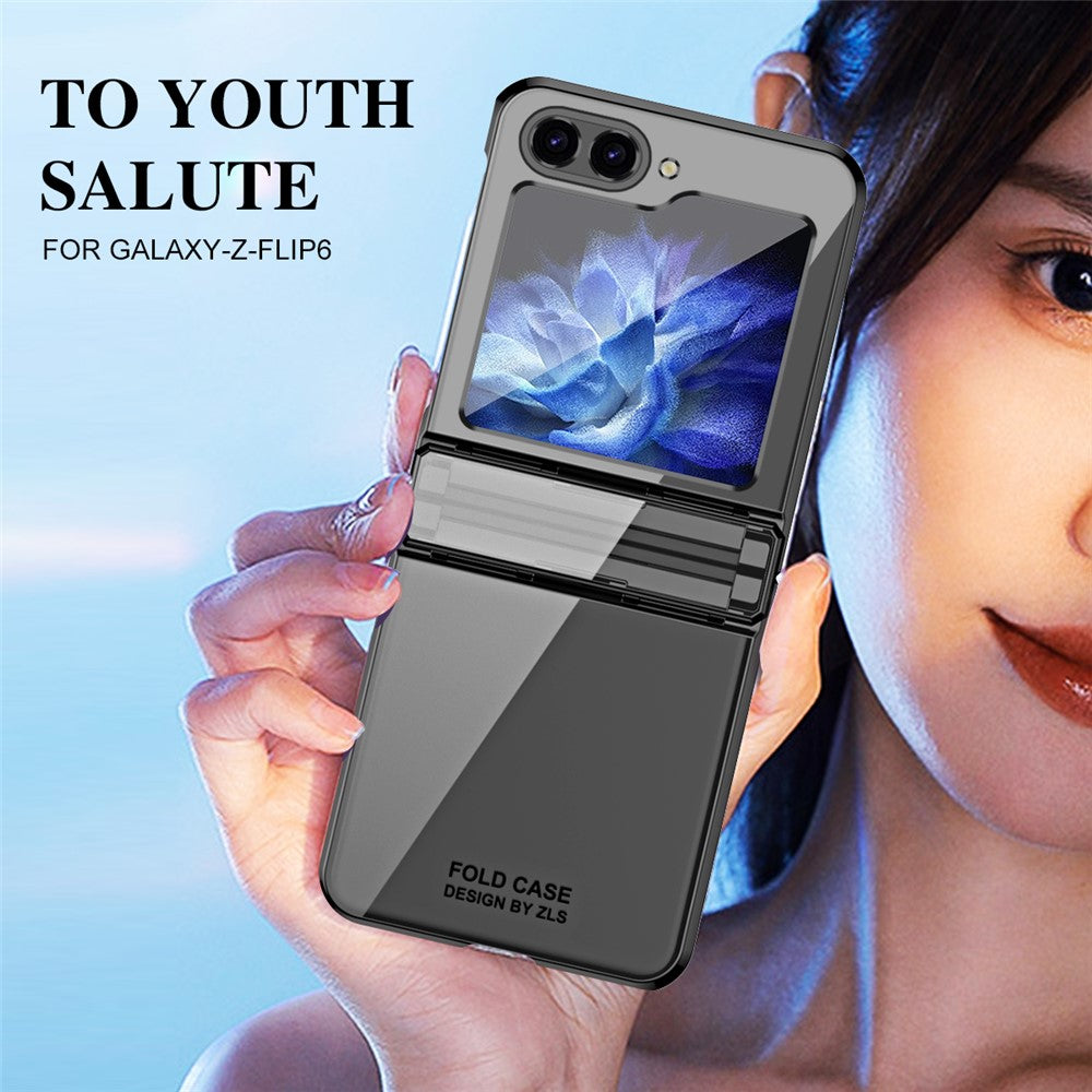 For Samsung Galaxy Z Flip7 FE 5G / Z Flip6 5G / Z Flip5 5G Case Electroplating Hard PC Folding Phone Cover - Black