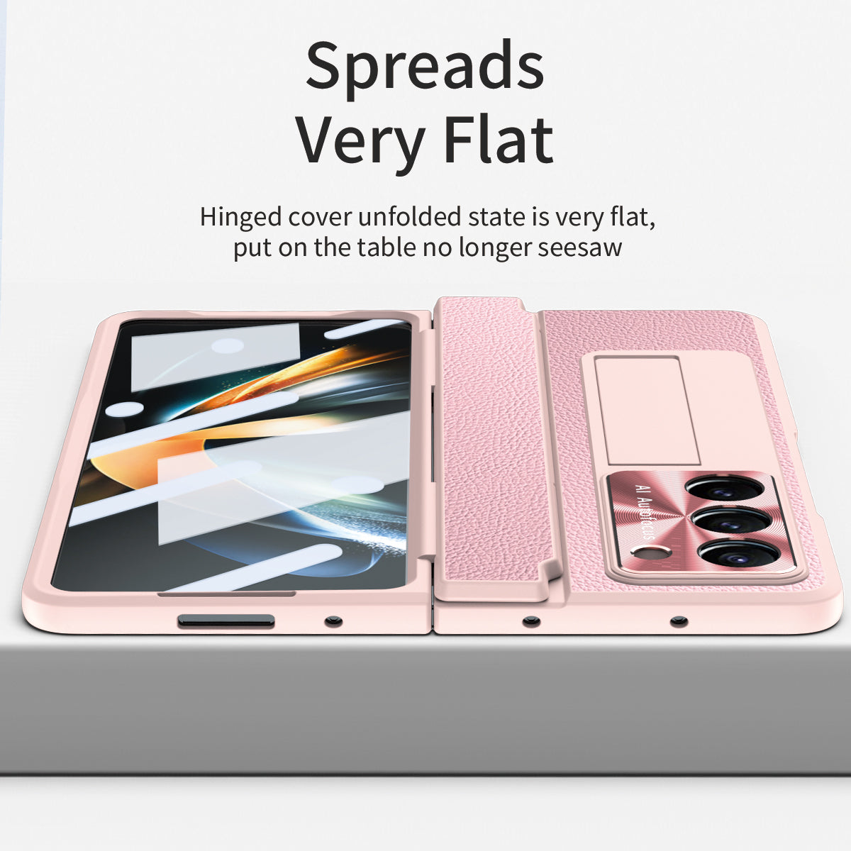For Samsung Galaxy Z Fold6 5G Case Leather+PC Kickstand Phone Cover with Tempered Glass Film - Pink