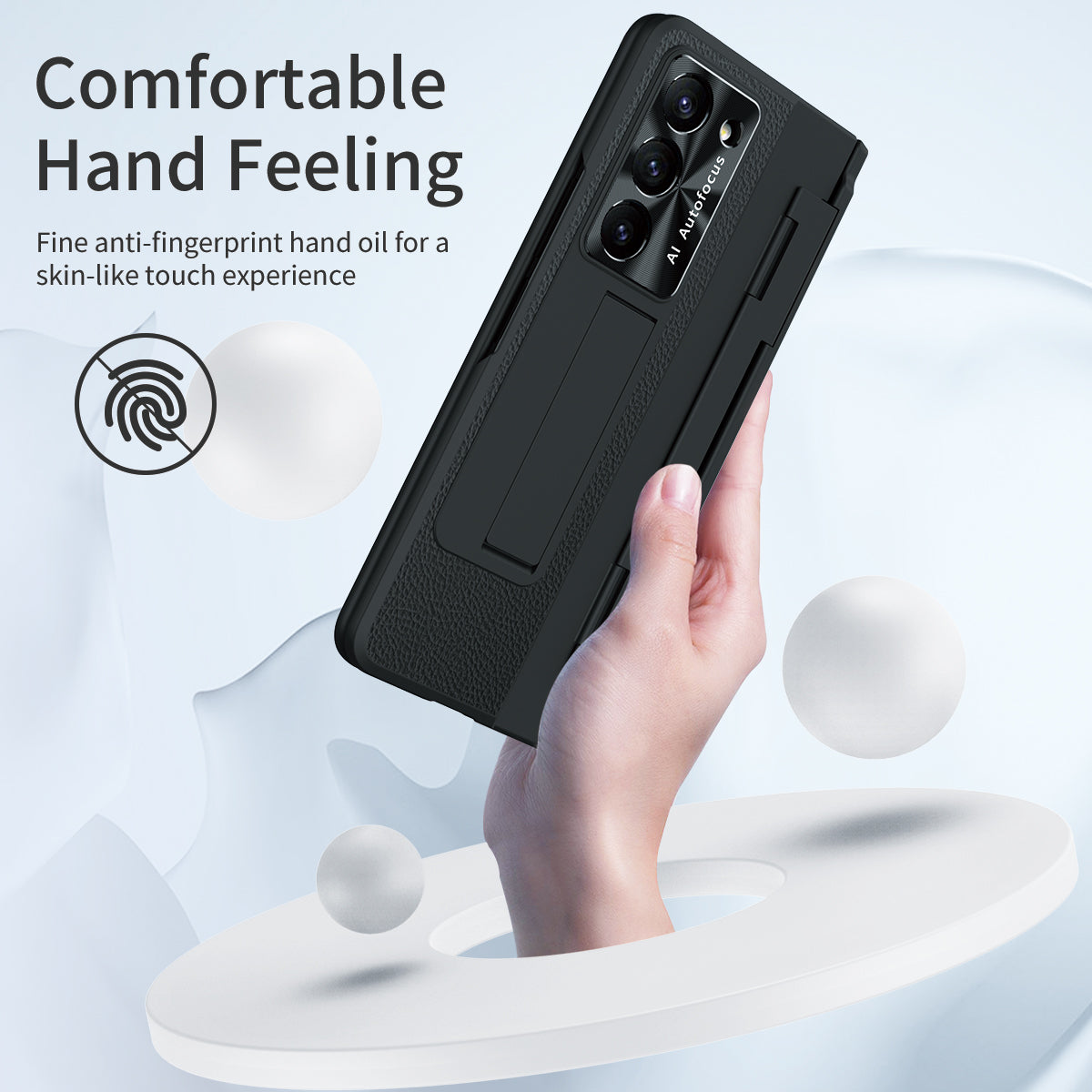 For Samsung Galaxy Z Fold6 5G Case Leather+PC Kickstand Phone Cover with Tempered Glass Film - Black