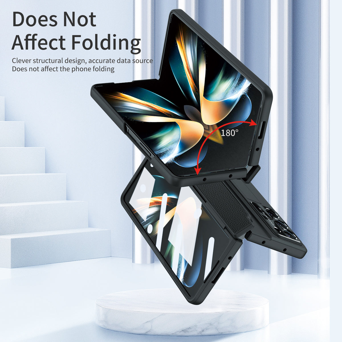 For Samsung Galaxy Z Fold6 5G Case Leather+PC Kickstand Phone Cover with Tempered Glass Film - Black
