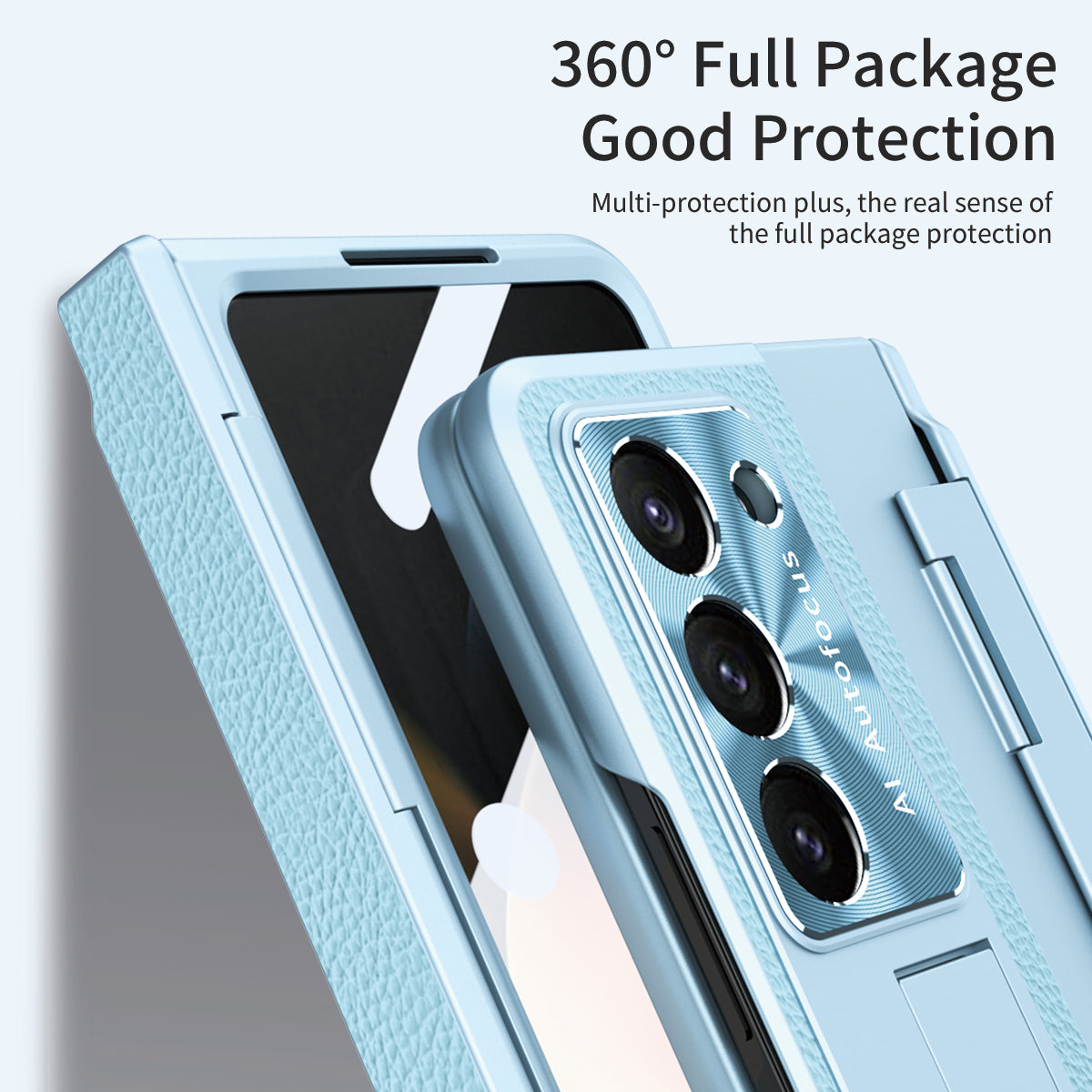 For Samsung Galaxy Z Fold6 5G Case Leather+PC Kickstand Phone Cover with Tempered Glass Film - Blue