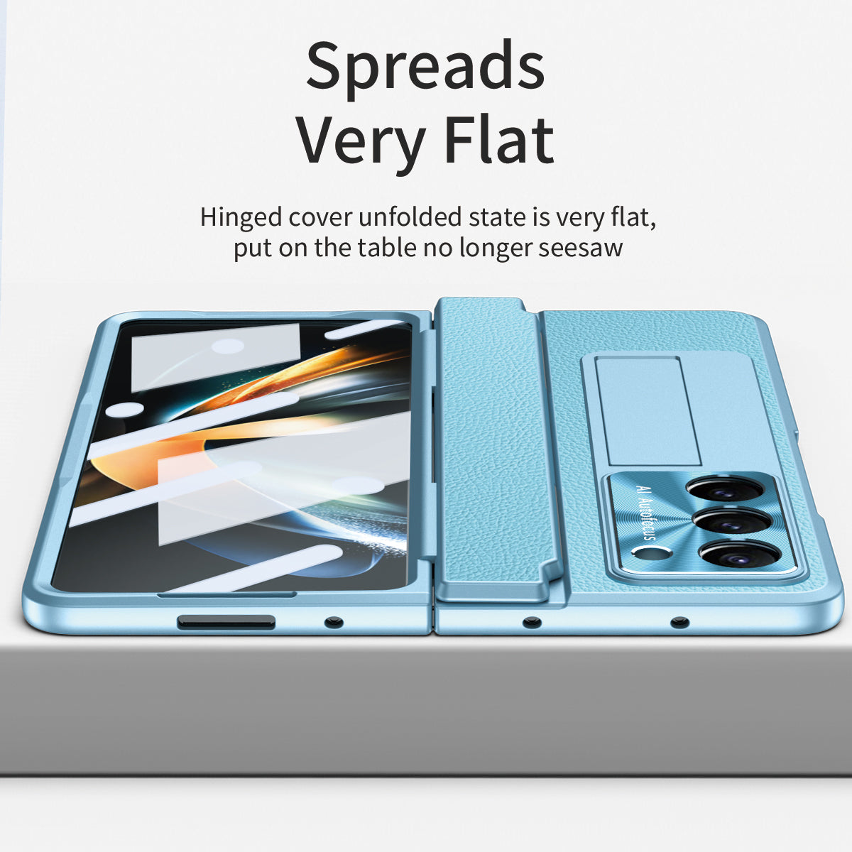 For Samsung Galaxy Z Fold6 5G Case Leather+PC Kickstand Phone Cover with Tempered Glass Film - Blue