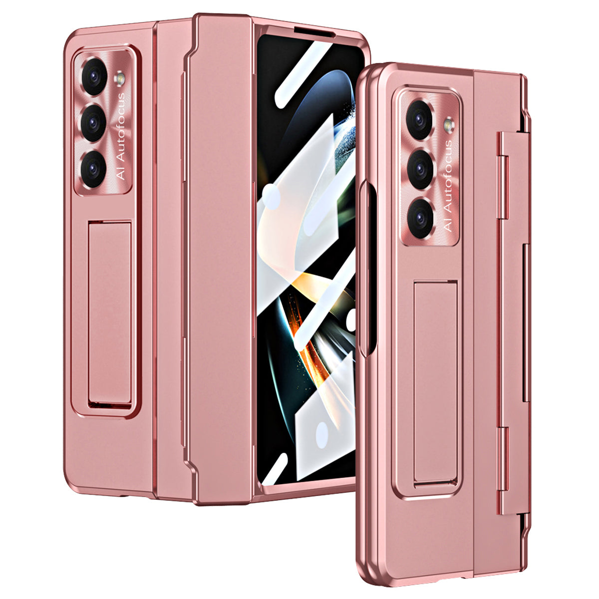 For Samsung Galaxy Z Fold6 5G Case Hinge Protection PC Phone Cover with Kickstand - Pink