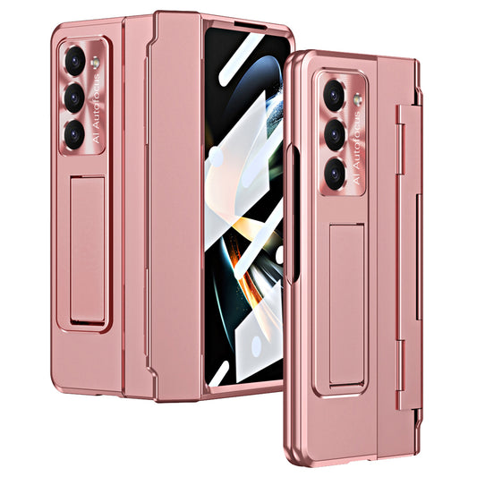 For Samsung Galaxy Z Fold6 5G Case Hinge Protection PC Phone Cover with Kickstand - Pink