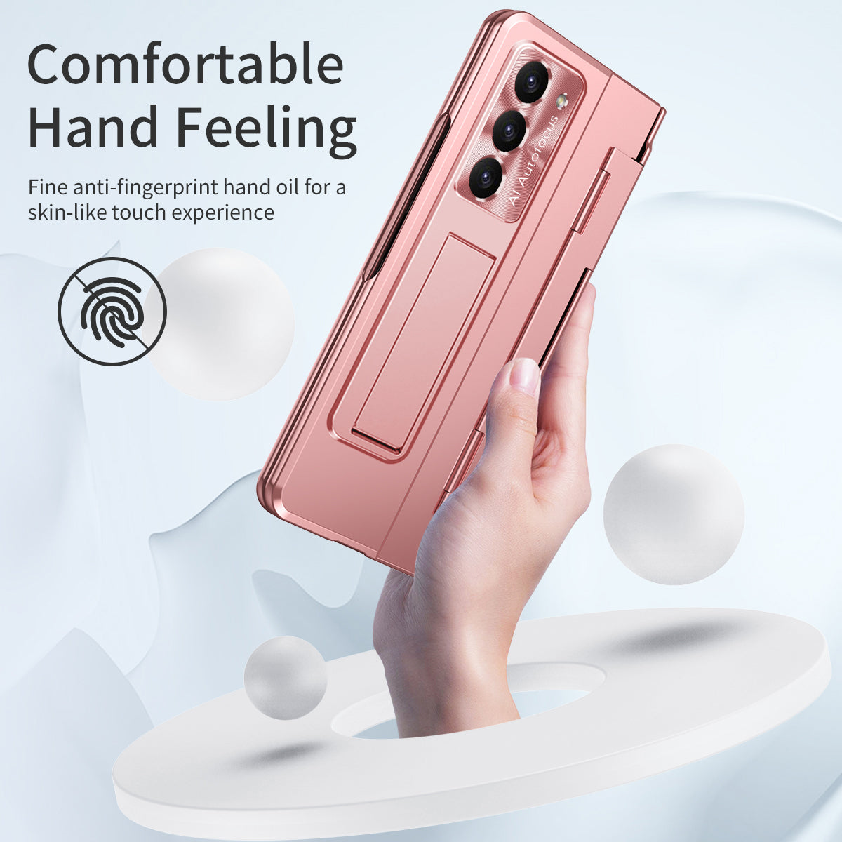For Samsung Galaxy Z Fold6 5G Case Hinge Protection PC Phone Cover with Kickstand - Pink
