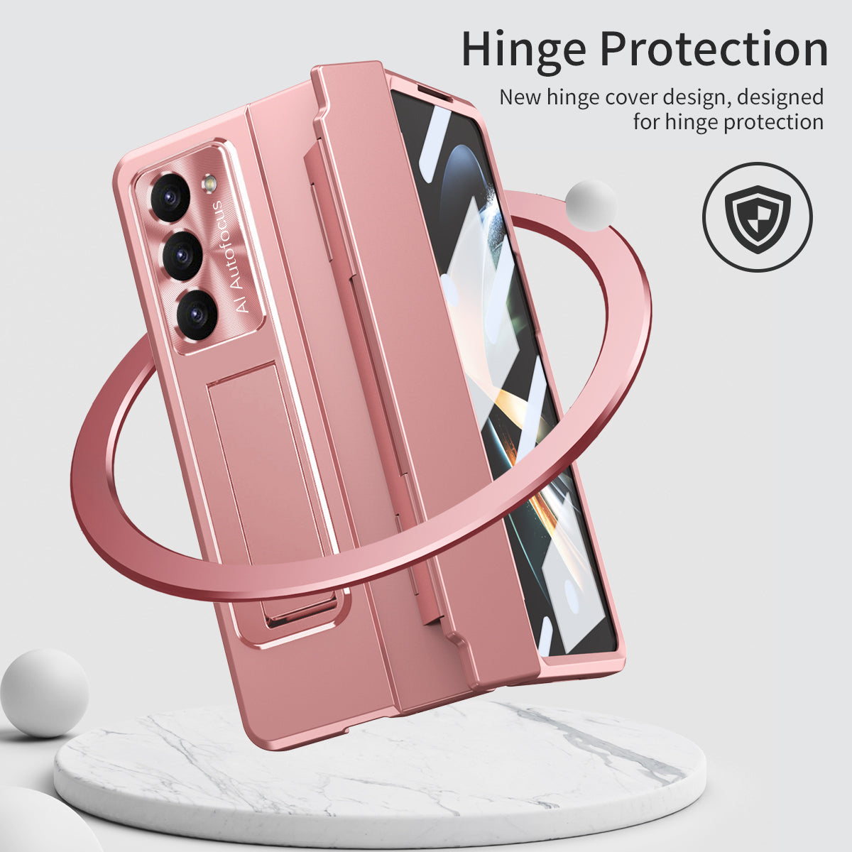 For Samsung Galaxy Z Fold6 5G Case Hinge Protection PC Phone Cover with Kickstand - Pink