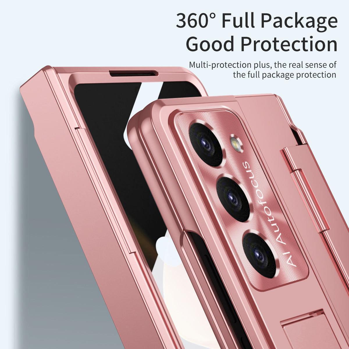 For Samsung Galaxy Z Fold6 5G Case Hinge Protection PC Phone Cover with Kickstand - Pink