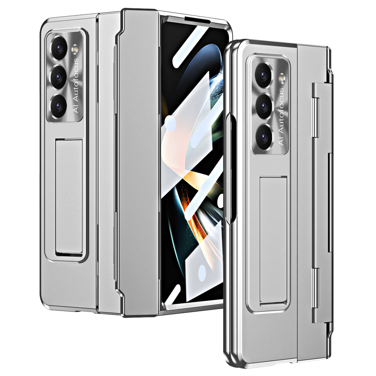 For Samsung Galaxy Z Fold6 5G Case Hinge Protection PC Phone Cover with Kickstand - Silver