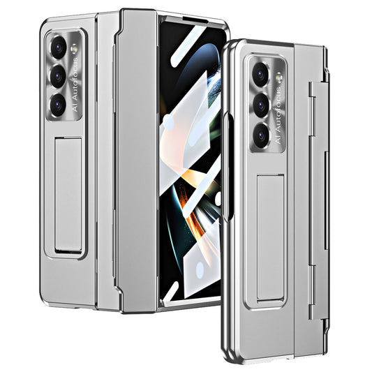 For Samsung Galaxy Z Fold6 5G Case Hinge Protection PC Phone Cover with Kickstand - Silver