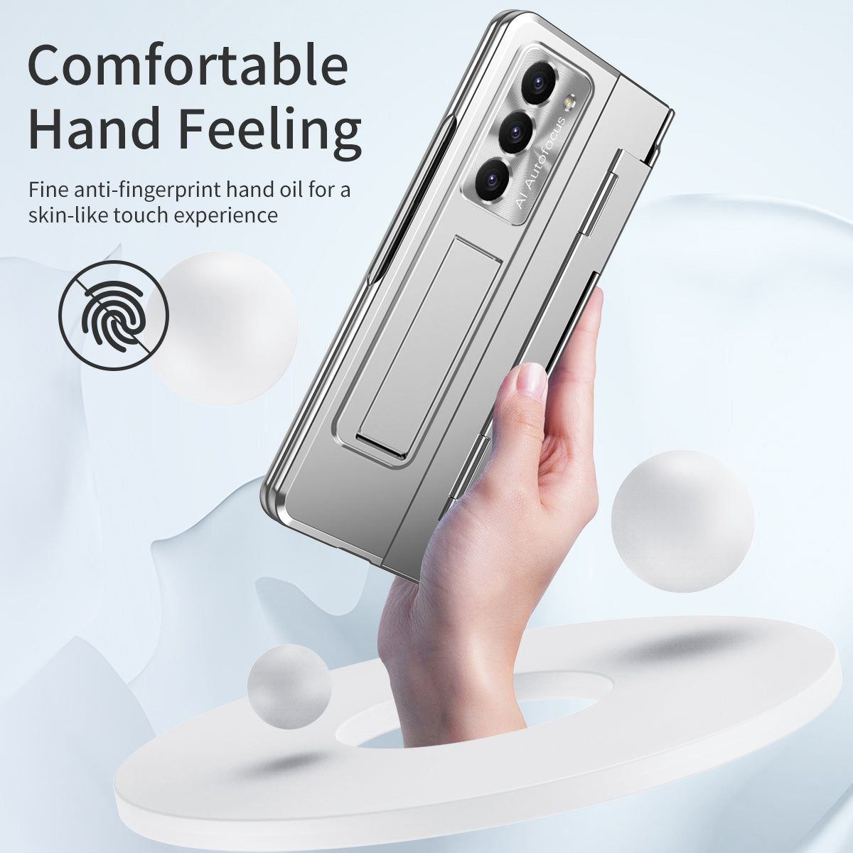 For Samsung Galaxy Z Fold6 5G Case Hinge Protection PC Phone Cover with Kickstand - Silver