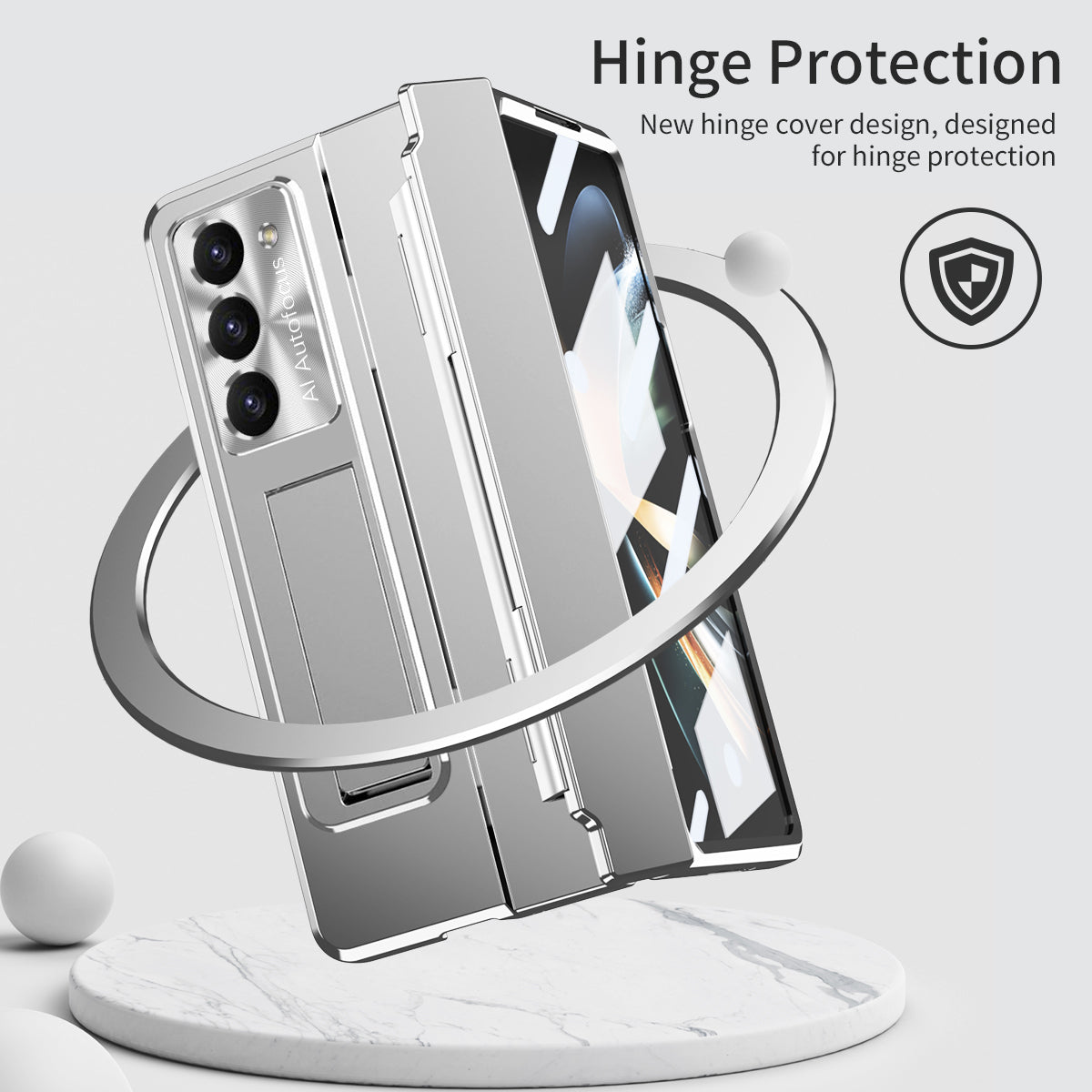 For Samsung Galaxy Z Fold6 5G Case Hinge Protection PC Phone Cover with Kickstand - Silver