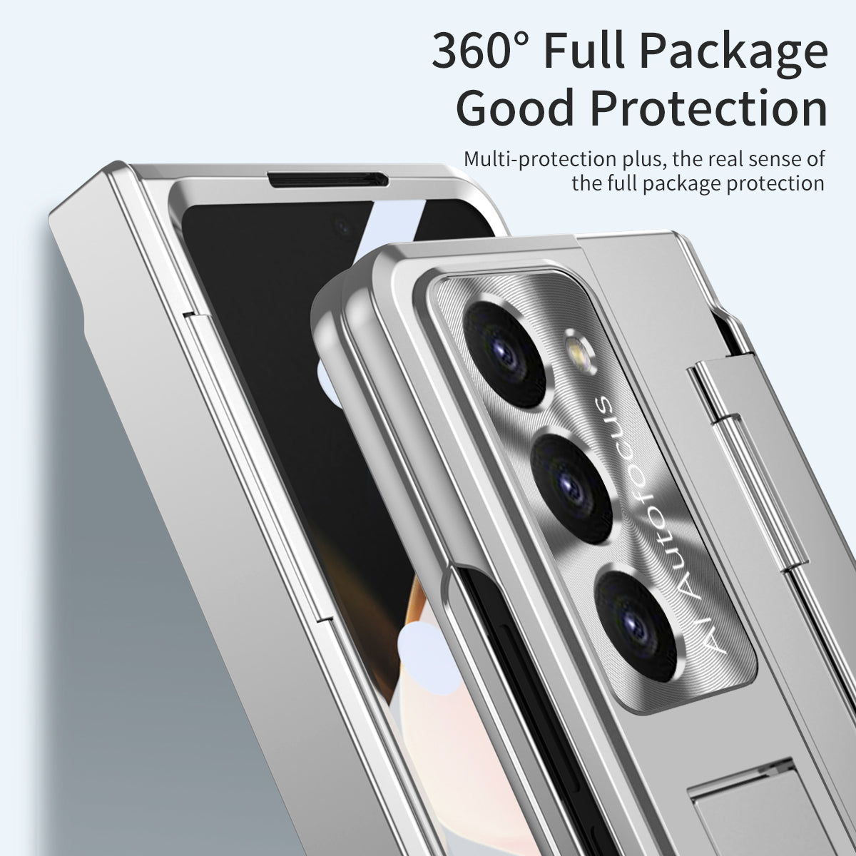 For Samsung Galaxy Z Fold6 5G Case Hinge Protection PC Phone Cover with Kickstand - Silver