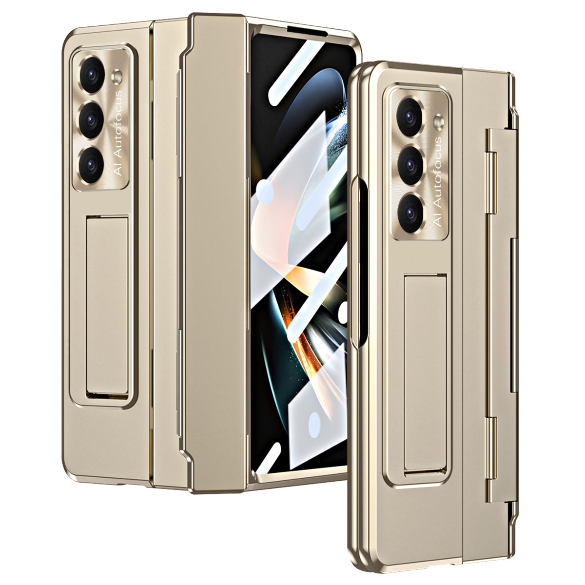 For Samsung Galaxy Z Fold6 5G Case Hinge Protection PC Phone Cover with Kickstand - Gold