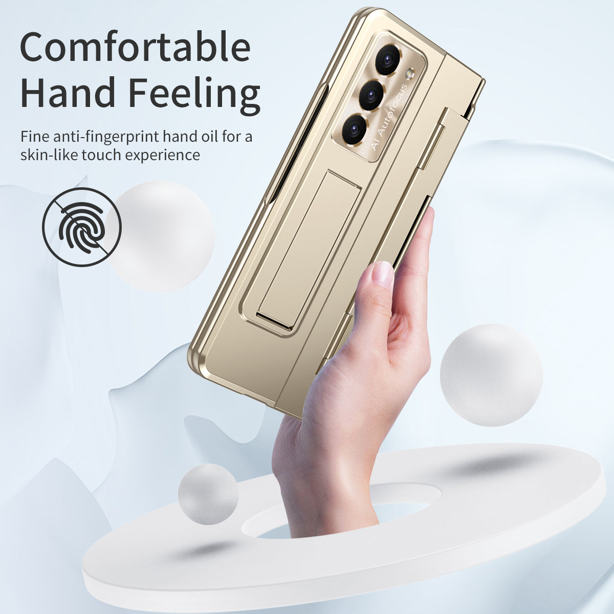 For Samsung Galaxy Z Fold6 5G Case Hinge Protection PC Phone Cover with Kickstand - Gold