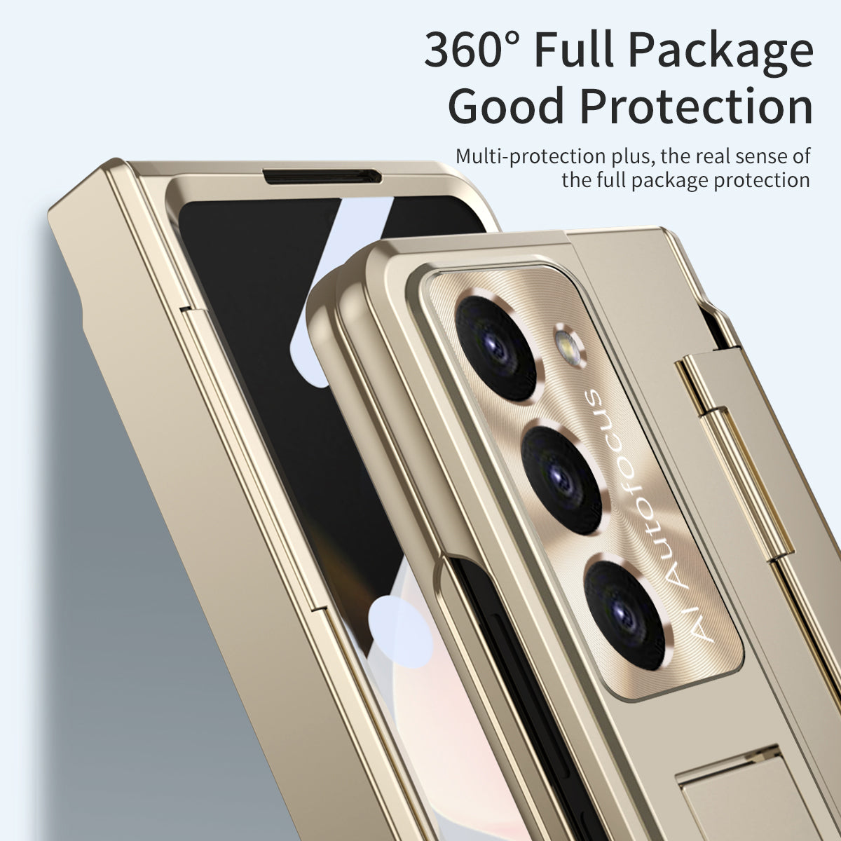 For Samsung Galaxy Z Fold6 5G Case Hinge Protection PC Phone Cover with Kickstand - Gold